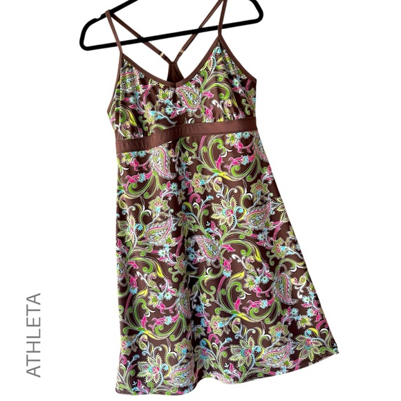 ATHLETA | SHOREBREAK SWIM DRESS LIKE NEW BROWN & PINK PAISLEY | LARGE - Picture 1 of 11